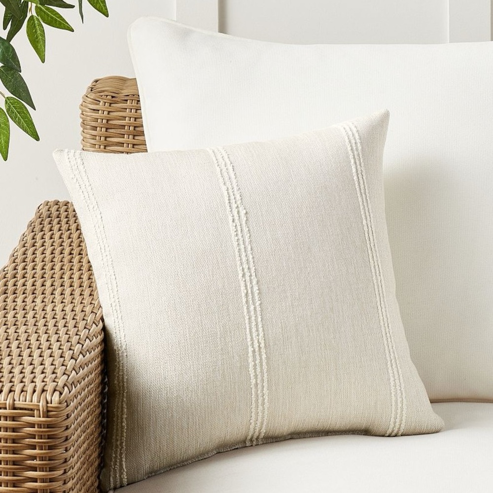 Pottery Barn Sunbrella®, Recycled Candlewick Striped Outdoor Pillow 18", Ecru
